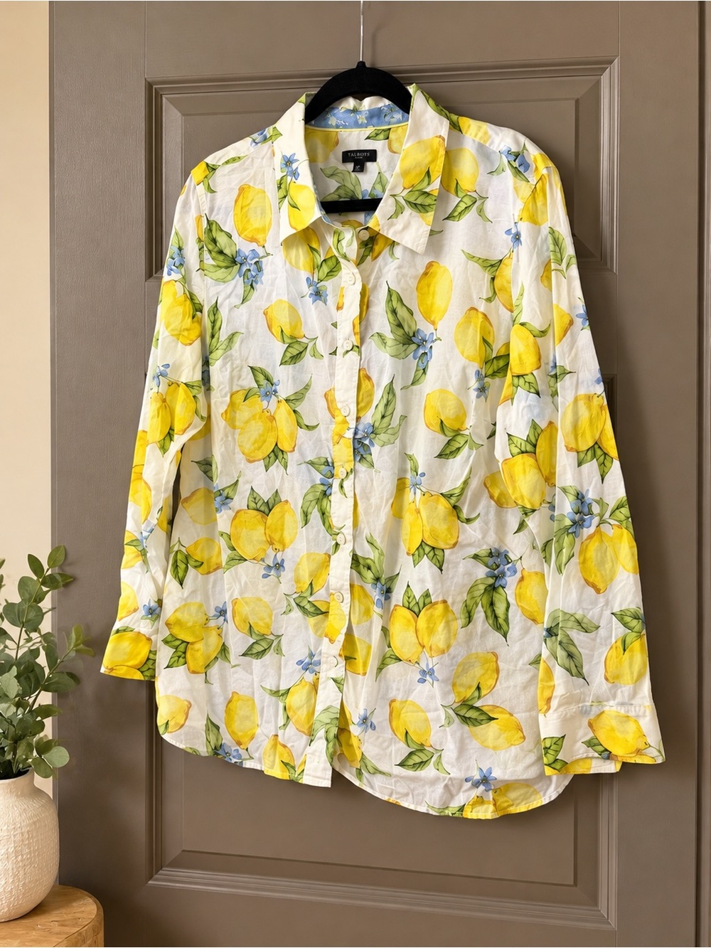 Women's Talbots Lemon Print Button-Down Shirt - Yellow
